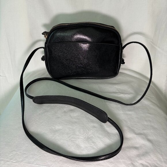 Black Vegan Leather Crossbody Camera Bag / Small Purse with Adjustable Strap - Picture 1 of 8